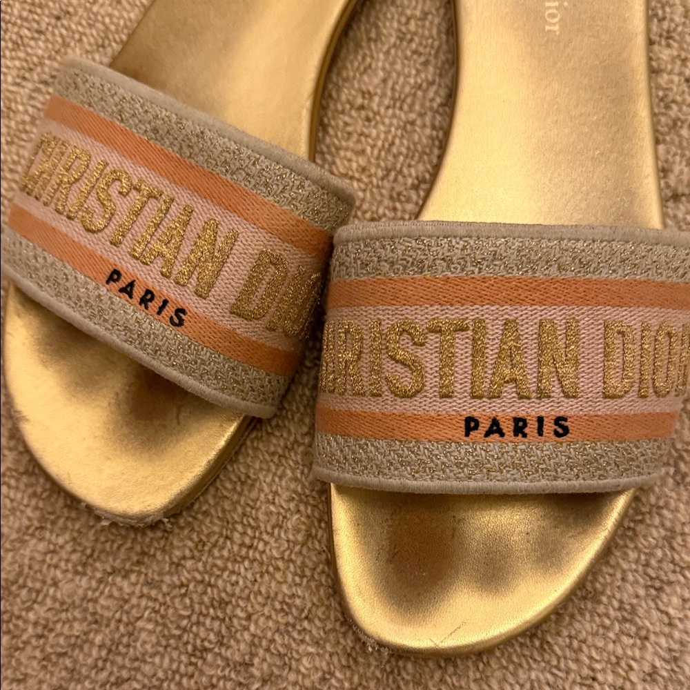 Dior Gold and Tan Women's Slippers - Picture 4 of 8